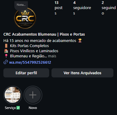 Gestão de Instagram CRC Acabamentos — Construção SC